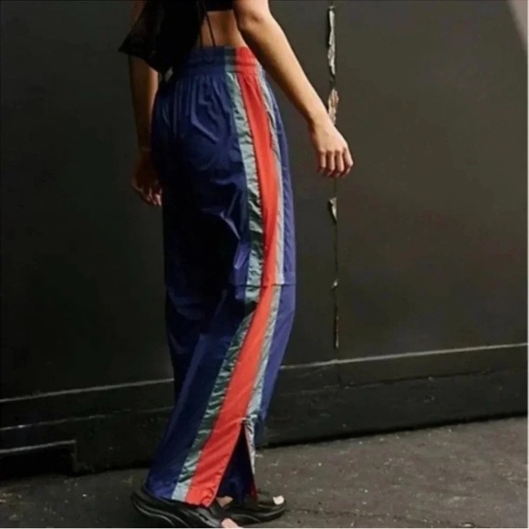 New Free People End Zone Track Pants Wide Leg Nyon Cargo FP Movement Baggy Blue - Picture 1 of 8